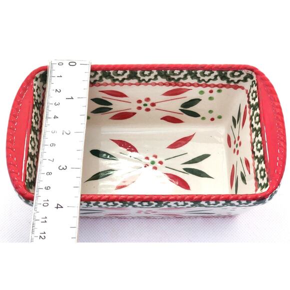 LOAF BAKING DISH-TEMP-TATIONS-Ceramic-Red & Green-Holiday Theme-Small - Picture 7 of 8